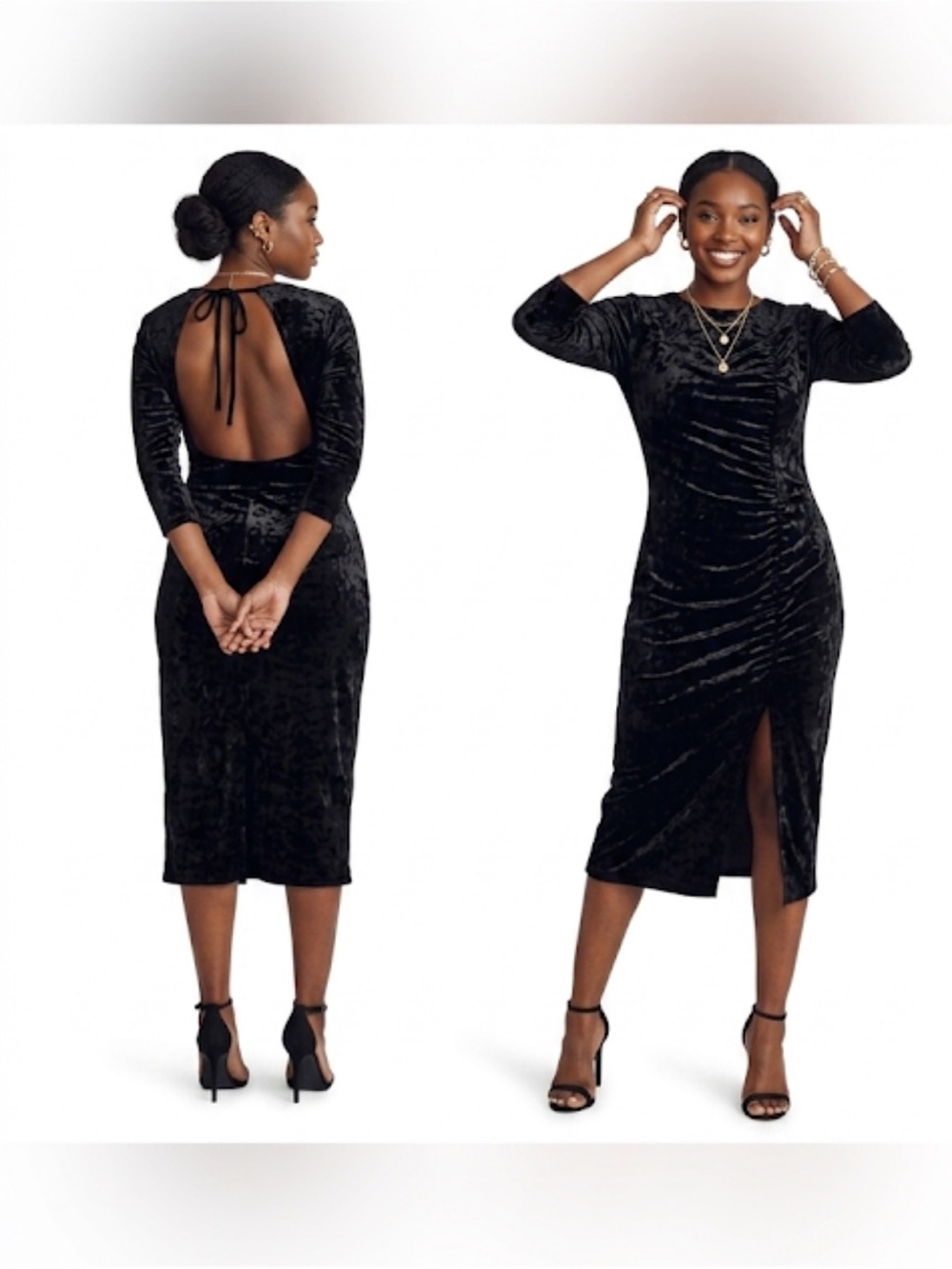 Future Collective Black Crushed Velvet Midi Length Dress Size: 4X